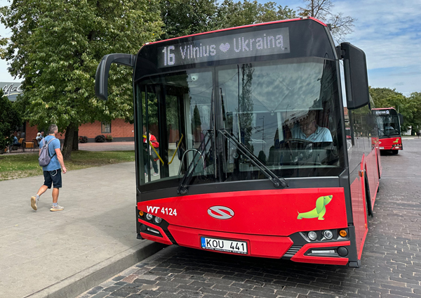 A public bus in the Lithuanian capital Vilnius displays support for Ukraine.