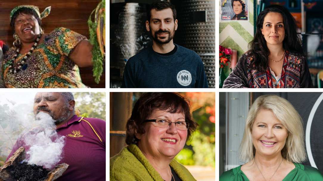 Education (Junior Primary) graduate, Owner of Tribal Expertise Facility and Chairperson of the State Aboriginal Heritage Committee, Mark Koolmatrie, Durkhanai Ayubi of Parwana Afghan Kitchen, Cordelia Claye, Elder of the Sierra Leone Women&rsquo;s Association of SA, George Georgiadis, Managing Director at Never Never Distilling, and Ines Patritti, Director at Patritti Wines.