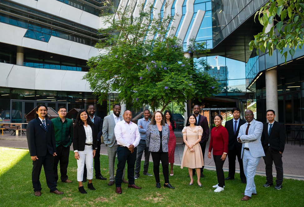 Shahnaaz (third from left) with fellow Australia Awards Scholars across the world at the University of South Australia&rsquo;s City West Campus