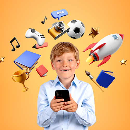 boy playing with social media