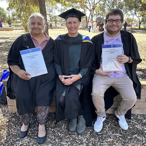 Lavinia &lsquo;Lovie&rsquo; Richards, left, with APP Program Regional Tutor Barbie Clutterbuck and Zac Nelson-Richards. Photo by Lauren Shivvaan