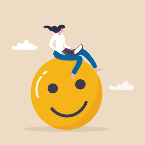Graphic of female worker sitting on smiley happy ball.jpg