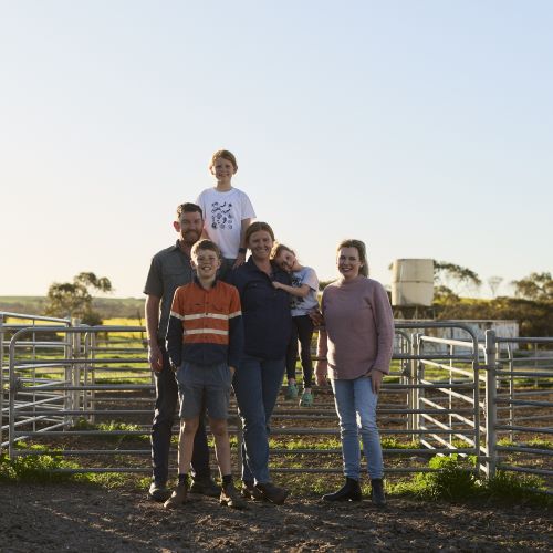 Associate Professor Kate Gunn with the Telfer family from Ungarra, who were involved in developing the campaign materials. 