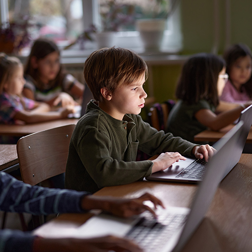 School student on computer