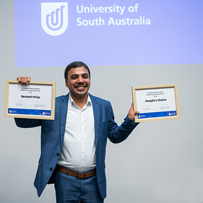 UniSA Business PhD candidate Muhammad Rashid Saeed was runner-up and won the People&rsquo;s Choice Award ($2000 prize money) for his talk on how advertising can help brands when they push boundaries.
