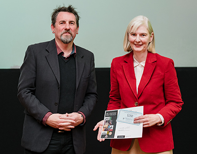 Professor Matt Fitzpatrick, president of the History Council of South Australia, with Dr Julie Collins at the 2024 South Australian Historian of the Year Awards. Photo by Dylan Sanders &ndash; Frankie the Creative.