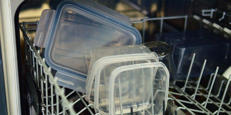 Plastic containers in a dishwasher