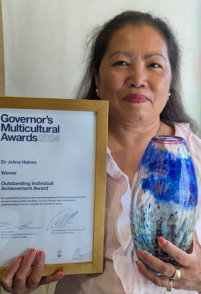 Dr Jelina Haines with her SA Governor's Multicultural Award.