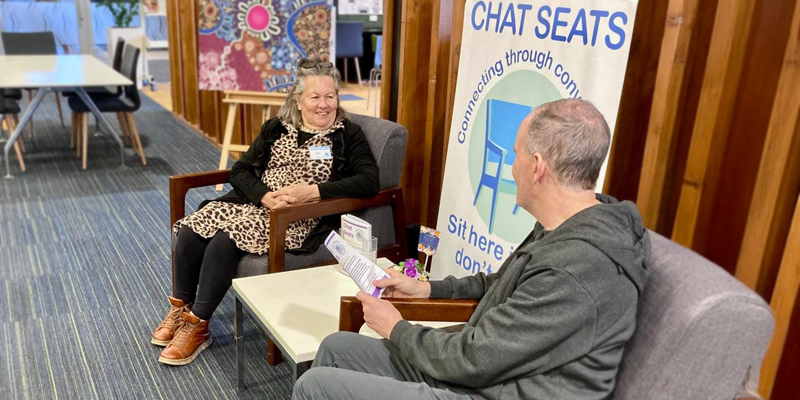 Chat Seat listener June Handley spends time with a listener.